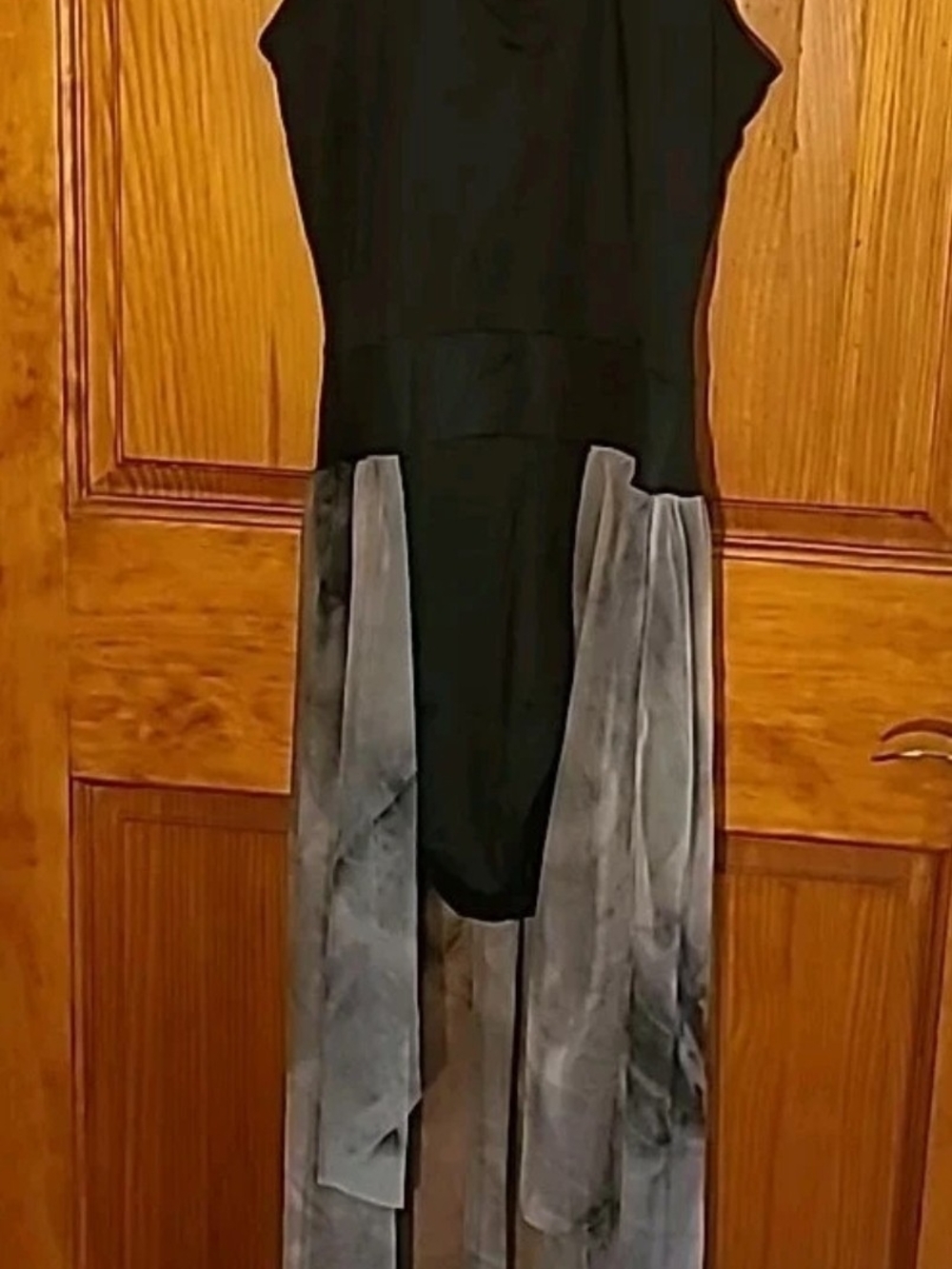 Curtain Call Black Sleeveless Dance Costume with Gray Sheer Panels Size AME